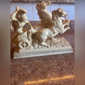 Vtg.’74,A. Santini,Roman Chariot Gladiator/Horses,Italian,Signed,12”LX9”H.X4.5”W